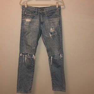 AG ripped straight leg crop jeans